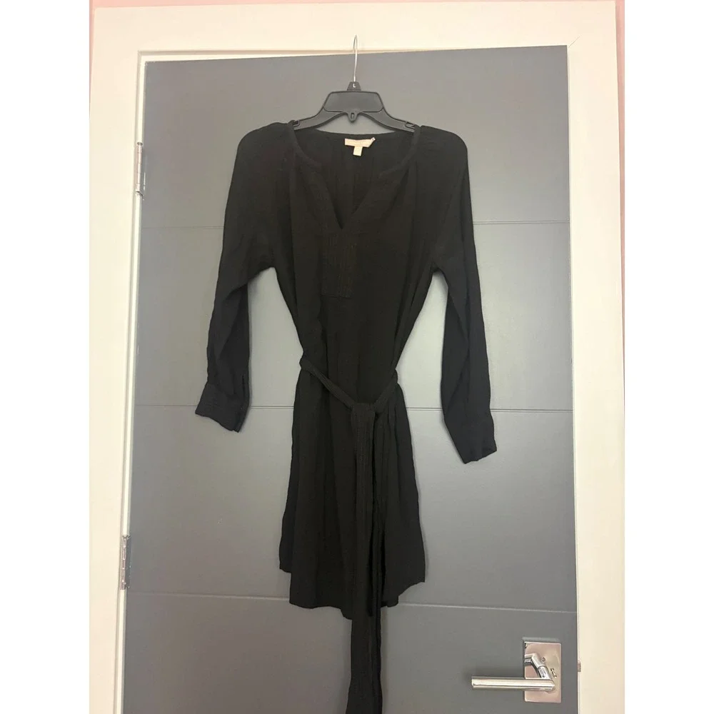 Banana Republic Womens Black Long Sleeve V-Neck Belted Mini Dress Size 4 Pockets